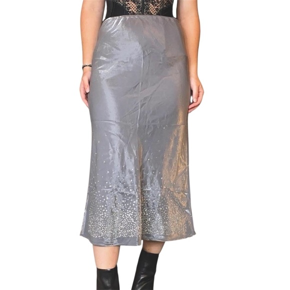 Vintage Y2K Women's Silver Metallic Glitter Trim Midi Skirt Size S Fairy - Picture 2 of 9